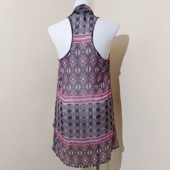 Full Tilt Sheer Black Burgundy Waterfall Open Front Lightweight Cover Up Small - Picture 6 of 9